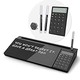 TOWON Schreibtisch-Whiteboard aus Glas mit einfachem Taschenrechner, 12-stelliges LCD-Display, Schreibtisch-Organizer mit Zubehör für Büro, Zuhause, Schulbedarf, Aufbewahrung mit trocken abwischbarer
