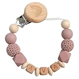 Schnullerkette mit Namen/Personalisiertes Baby-Geschenk mit Namen - Mädchen/Jungen | verschiedene Farb-Varianten/lasergravierte Holzbuchstaben/Schwangerschaft, Geburt, Taufe