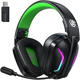 Fachixy FC300 Wireless Gaming Headset Für PC, PS5, PS4, Mac - Verlustfrei USB Schnittstelle 2.4GHz & Bluetooth - Bluetooth Headset Mit Mikrofon, Geringe Latenz, 40H+ Akkulaufzeit, Coole RGB, Grün
