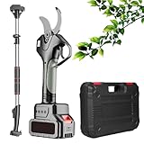 Elektrische Gartenschere, 60 mm elektrische Gartenschere mit 2,1 m Teleskopstange, Astschere mit großer Reichweite, 10–12 Stunden Arbeitszeit, 2 Batteriebetrieben, für Hecken, Büsche,2*batteries