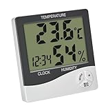 TFA Dostmann Digitales Mini Thermo-Hygrometer Innen, 30.5058.02, Raumthermometer, Luftfeuchtigkeitsmesser, Feuchtigkeit und Temperatur messen, zur Raumklimakontrolle, Max.-Min, inkl Uhr & Datum, weiß