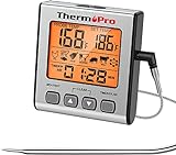 ThermoPro Digitales Grill-Thermometer Bratenthermometer Fleischthermometer Ofenthermometer mit Timer, Orange Hinterbeleuchtung, Temperaturbereich bis 300°C