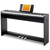 Donner Digitales Klavier mit anschlagdynamischer Tastatur, 88 Tasten, abnehmbarem Klavierständer, kompaktes E-Piano für Anfänger mit Split-Modus, LCD-Bildschirm und Dreifach-Pedal, DEP-08