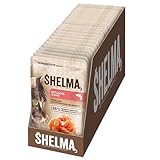 Shelma Katzen-Nassfutter mit Lachs in Sauce und Spirulina – Getreidefreies Alleinfuttermittel mit hohem Fleischanteil – 28 x 85 g (2,4 kg)