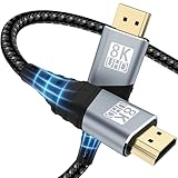 YUETUOL 8K HDMI Kabel 1M, HDMI 2.1 Kabel 48Gbps Highspeed 8K@60Hz HDMI Kabel 4K@120Hz 7680P eARC HDCP 2.2 & 2.3 DTS:X Dynamische Dolby HDR, Kompatibel mit PS5 X-BOX HDTV Monitor