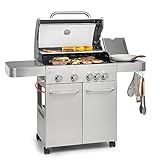 Klarstein Gasgrill mit Großer Grillfläche, 1 Seitenbrenner & 4 Brenner, 17,1kW Edelstahl-, BBQ Gasgrill für Balkon & Garten, Grill für Propan,mit 5 Brenner & Thermometer