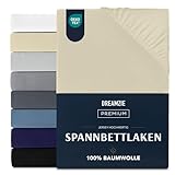 Dreamzie Premium Spannbettlaken 140x200 cm, Spannbetttuch für Dicke Matratzen bis zu 22 cm, Bettlaken 100% Jersey Baumwolle, 150 g/m², Oeko-TEX Zertifiziert - Beige
