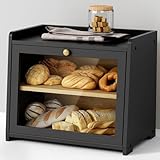 Cookery Brotkasten Holz mit 2 Etagen zur Brotaufbewahrung aus Bambus Bread box Brotkästen groß Brot-Aufbewahrungsbox 2 Stöckig (schwarz)