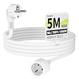 Vickwire Verlängerungskabel 5m Kabel Kabelverlängerungen mit Schutzkontakt Stecker Schuko Verlängerung 16A/250V, Weiß, H05VV-F 3G1,5 mm²