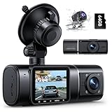 Volam Dashcam Auto Vorne Hinten und Innen mit Akku, 3 Kanal 1080P Dash Cam Auto Kamera Parküberwachung, Infrarot Nachtsicht WDR, G Sensor, Rückfahrkamera Dash Camera mit SD Karte