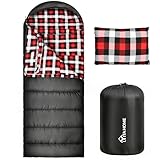 YITAHOME Schlafsack Outdoor für Erwachsene 3–4 Jahreszeiten Baumwolle Flanellfutter Camping Schlafsäcke Winter Deckenschlafsack mit Kissen Wasserdichter und Warmer 230 x 90CM (Links)