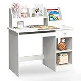 DREAMADE Schreibtisch Kinder mit Bücherregal & Schublade & Ablage & Tastaturablage, Jugendschreibtisch Schülerschreibtisch, Kinderschreibtisch aus Holz für Jungen und Mädchen, 90x45x90cm (Weiß)