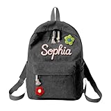 BOTCAM Personalisierter -Rucksack für und Mädchen, gewebte Schultasche aus Baumwollseil, Alphabet-Schultasche für und Wander Rucksäcke Damen (Black, B)