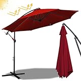 Fiqops Sonnenschirm Ø 350 cm Rot mit Kurbel| Ampelschirm mit Ständer | Gartenschirm Sonnenschutz UV-Schutz Aluminium | Kurbelschirm Marktschirm wasserdicht für Garten