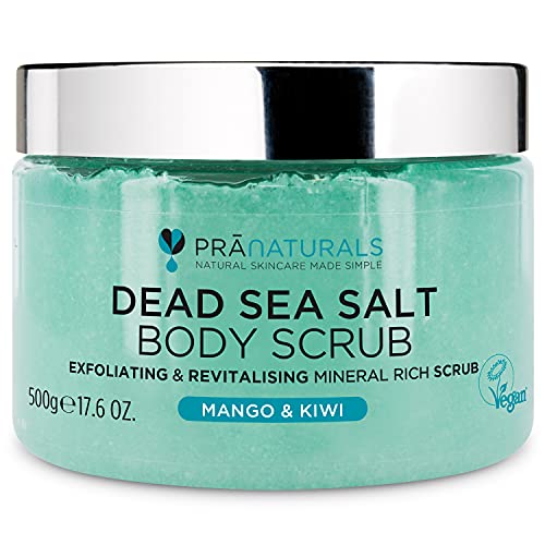 PraNaturals Erfrischendes Körperpeeling Body Scrub aus dem Toten Meer 500g 100% Bio nahrhaftes Hautpeeling Salzpeeling reich an natürlichen Mineralstoffen für alle Hauttypen, mit Mango- und Kiwiduft