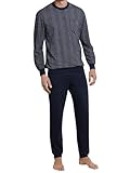 Schiesser Herren Schlafanzug Lang Mit Bündchen - Nightwear Pyjamaset, Dunkelblau_159620, 54 EU