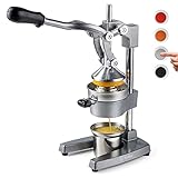 Eurolux Zitruspresse aus Gusseisen, extra groß, manuelle Handpresse, robuste Arbeitsplattenpresse für frischen Orangensaft (Bonus Edelstahlbecher) (Grau)