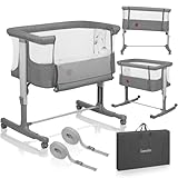 Lionelo Aurora 3 in 1 Babybett bis 9 kg, Beistellbett, Wiege, Höhenverstellug und Einstellung der Neigung der Matratze, 4 Räder mit Bremse Ergonomische Matratze Tasche