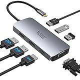 USB C Docking Station Dual DisplayPort, Quad Monitor USB C Hub Multiport Adapter, Dockingstation Dual Monitor Laptop Dock mit 4K HDMI 2 DP VGA USB 2.0 für Dell Microsoft HP ASUS Lenovo