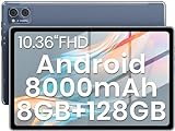 2024 Neueste Tablet 10.36 Zoll 2K Screen mit 8(4+4) GB RAM+128GB ROM (1TB TF) Android 12, Octa-Core, 8000mAh, 2000x1200 FHD, 5G+2.4G WiFi, GPS, Bluetooth 5.0, Google GMS, 13MP+5MP, OTG, Type C, Grey