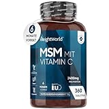 MSM 2400mg mit Vitamin C - 360 Tabletten für 6 Monate Vorrat - Für Knochen, Gelenke, Haut & Immunsystem - Alternative zu MSM Kapseln - Vegan & Natürliche Zutaten - MSM Schwefel - WeightWorld
