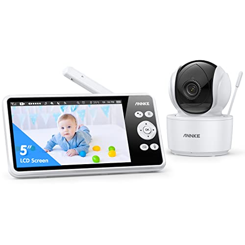 ANNKE Tivona Babyphone mit Kamera 720P 5' Display, 1080p Kamera mit Nachtsicht, 2-Wege-Audio, Remote Pan Tilt Zoom, Smart Temperature, Schlaflieder, 1000ft große Reichweite, kein WLAN/App erforderlich