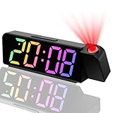 AONAT Projektionswecker für Schlafzimmer, 180° Digitaler Projektionswecker, Projektion Uhr mit Temperatur, Projektionsuhr mit LED Bildschirm, Schwarz