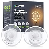 AUVON Sun-glow Nachtlicht Steckdose mit Bewegungssensor, 2 Stück Warmweißes LED Nachtlicht mit 1-50 lm, Helligkeit Einstellbar für Kinder, Schlafzimmer, Gang, Küche
