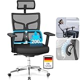 MELOKEA Bürostuhl 200kg, 3-Stufen-Verriegelung, Upgrade der Stärke, Bürostuhl Ergonomisch XXL, Große Menschen 160-202cm, 3D Breit Armlehnen, Gewichtsaktivierte Mechanik, Schreibtischstuhl Office Chair