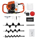 Benzin Erdbohrer 1460W Erdbohrer 52cc Benzin Erdbohrer Zaun Post Hole Borer Bodenbohrer & 1 Extns mit 4' 6' 8' Bit Elektrisch 1460W Verlängerung Erdbohrer Gartenbohrer Motor