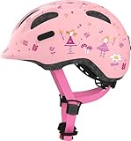 ABUS Kinderhelm Smiley 2.0 - Robuster Fahrradhelm für Mädchen und Jungs - Rosa mit Prinzessinnen-Muster, Größe S