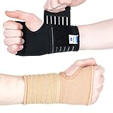Actesso Elastische Handgelenkbandage Handbandage - Entlastung und Unterstützung für Verstauchungen, RSI, Sehnenscheidenentzündungen und beim Sport - Rechts oder Links tragbar (Mittelgroß Schwarz)