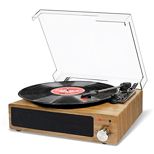 Plattenspieler, FYDEE Vinyl Plattenspieler Bluetooth Schallplattenspieler Vintage Turntable mit Eingebauter Stereo-Lautsprecher und 3-Gang 33/45/78 U/min,RCA Ausgang, AUX-Eingang - Braun