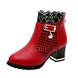 hallenschuhe herren 2024 Sommer Womens Western Cowboy Stiefel Stiefel Low Chunky Pointed Toe Schuhe Cowgirl Stiefel Solide Lace Trim Stiefel für den täglichen Gebrauch P-32 Red 36