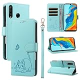 SATURCASE Schutzhülle für Huawei P30 Lite, niedliche Katze, PU-Leder, Flip-Dual-Magnet, Brieftaschenständer, Kartenfächer, Handschlaufe, Schutzhülle für Huawei P30 Lite (ZC-Grün)