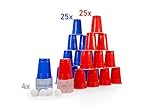Bierpong Becher Blau/Rot Set Bestehend aus 50 Knickfeste Wiederverwendbaren Beerpong plastic cups und 4 Bälle für Partys - 473ml / 16oz red/blue