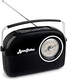 ByronStatics Tragbares kleines Radio, FM-Radios Bluetooth-Lautsprecher, Radios Netz- oder Akku, Kopfhöreranschluss, für Zuhause & Outdoor, Schwarz