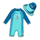 BONVERANO Baby Junge Badeanzug EIN stück Langärmelige-Kleidung UV-Schutz 50+ Badekleidung MIT Einem Reißverschluss (Blauer Dinosaurier, 68-74)