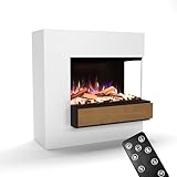 GLOW FIRE Kaminofen Einstein hoch rechtsoffen mit realistischem 3D E-Motion LED-Feuer - Stand-Elektrokamin mit Heizung, Kaminfeuer & Timer, max. 1500 W, 109x110x51, Weiß