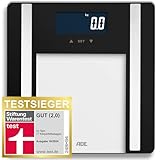 ADE Digitale Körperfettwaage Ines bis 200 kg | Personenwaage mit Körperfettanalyse, BMI, Muskelmasse, Körperwasser, Gewicht, BMR | Körperwaage mit Benutzererkennung | schwarz