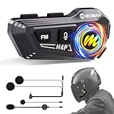 Motorrad Helm Headset, Moman RS-H4P Motorradhelm Kopfhörer BT5.1 mit Hi-Fi LautsprechernDoppelte Geräuschreduzierung【Neues Upgrade】 RGB/FM/Freisprechen/AI-Sprachsteuerung Kopfhörer für Einzelfahrer