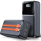 50000mAh Power Bank mit Kabel,Handy Akku Powerbank mit LED-Anzeige,Schnelles Aufladen USB C PD20W und QC 22,5W,2 Eingänge und 5 Ausgänge für Tablets Handy Outdoor Reisen Camping Angeln