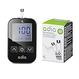 adia Diabetes-Set (Messeinheit: mg/dl) mit 60 Blutzuckerteststreifen, Stechhilfe, 10 Lanzetten in praktischer Tasche zur Blutzuckerkontrolle