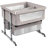 CHMAIDEU Babybett mit Rollen-3 in 1 Babybett bis 80kg,Höhenverstellbares Beistellbett für Babys, Tragbares Gitterbett mit Matratze & Stauraum,4 Räder mit Bremse Ergonomische Matratze Tasche(Khaki)