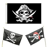 3 Stück Schädel Fahne, Piratenparty-Flagge, Jolly Roger Flagge,Gelten für Halloween-Dekoration, Piratenparty, Piraten-Cosplay,150 x 90cm(Schwarz)