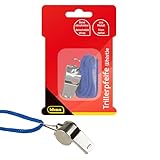 Idena 40187 - Triller-Pfeife aus Metall, Signal-Pfeife mit blauem Band zum Umhängen, ideal für Sport- und Freizeitaktivitäten, für Kinder, Trainer, Lehrer und Bademeister