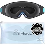 MyHalos® Schlafmaske – Verdunkelnde Schlafmaske Frauen – 3D Schlafmaske Herren für Komfort ohne Druck – Vorgeformte Schlafbrille für Komplette Verdunkelung – Schwarze Augenbinde mit Etui