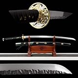 Handgefertigte Samurai-Schwerter mit Holzscheide,gemusterte Stahlklinge mit gehämmertem Muster,103cm echtes Katana für Kendo,Laido,Heimdekoration,Kampfsport,Halloween,Maskerade,Selbstverteidigung