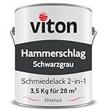 Viton Hammerschlaglack & Eisenglimmer - 3,5 Kg in Schwarzgrau - 2in1 Grundierung & Deckfarbe - Schmiedelack & Effektlack mit Glimmereffekt