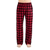 JTPW Men's 100% Cotton Flannel Sleep Pajama Pants With Pockets, Black Red Check, Size: L